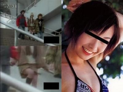 階段を駆け降りてチラ 長●奈央